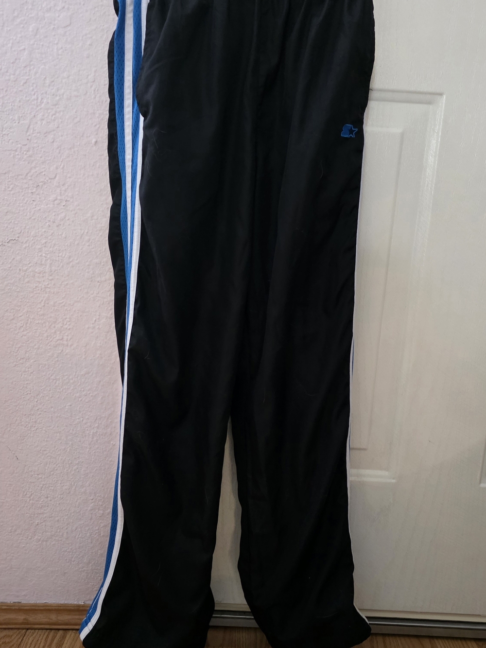 NWOT- Small Black Track Pants with Blue & White Side Stripes